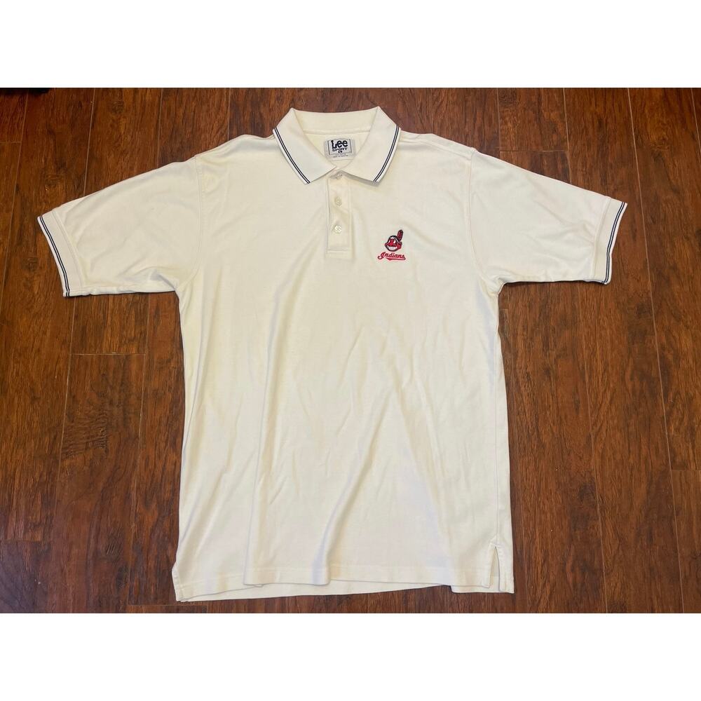 Vintage Cleveland Indians Polo Shirt Adult L/XL White Short Sleeve Baseball 90s